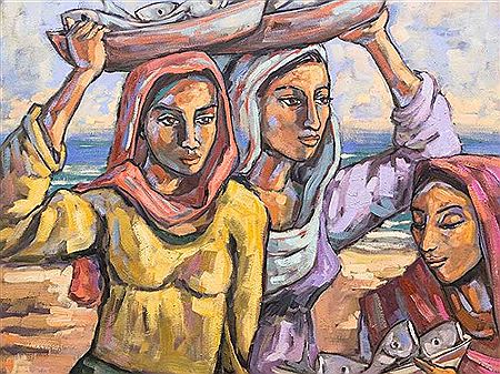 Three Women Carrying Fish