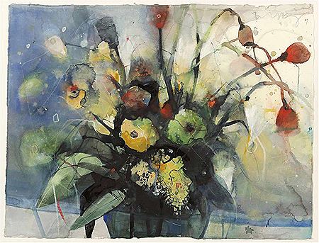 'Poppies with mimosa'