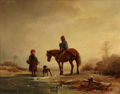 Winterliche Szene mit Figuren