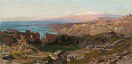 Das griechische Theater in Taormina mit Blick auf den Ätna