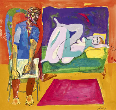 Artist and his Model (Hommage á Picasso) by Lajos Szalay - Auction record, sale price, and art valuation. Compare with similar artists and explore comparable artworks.