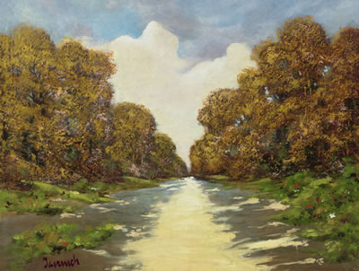 Sunlit Road in the Autumn Forest