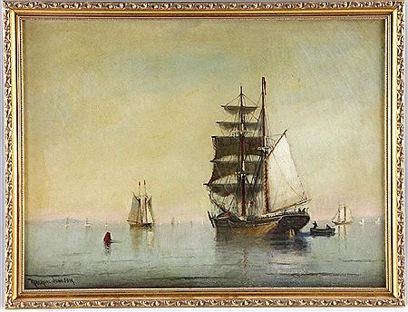 Two-masted ship at sea