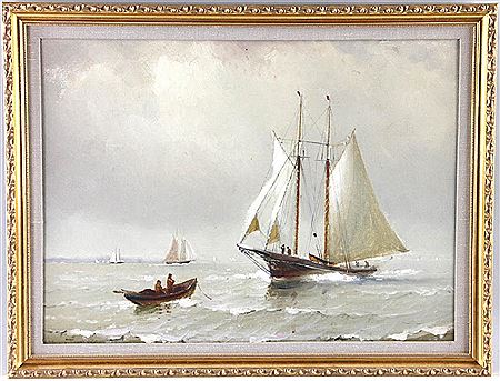 Double masted ship at sea