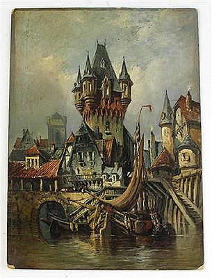City scape on river