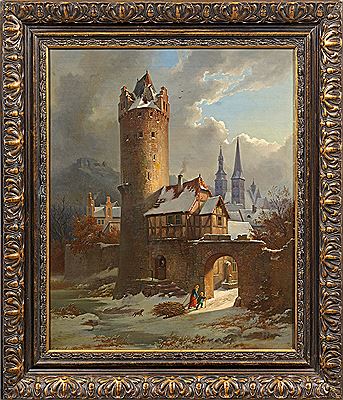 Winterliche Ansicht von Fritzlar mit dem "Grauen Turm" by Eduard Stiegel - Auction record, sale price, and art valuation. Compare with similar artists and explore comparable artworks.