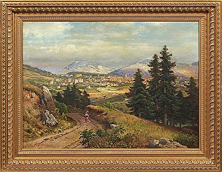 Süddeutsche Sommerlandschaft mit Blick auf eine Stadt