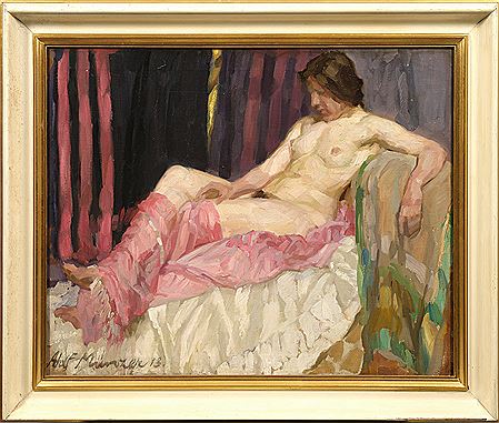 Liegender Frauenakt auf rotem Tuch by Adolf Franz Theodor Munzer - Auction record, sale price, and art valuation. Compare with similar artists and explore comparable artworks.