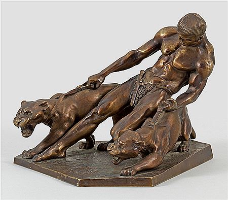 Gladiator beim Bändigen von zwei Panthern
