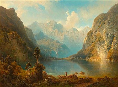 Sample artwork by Julius Lange (1817 - 1878), known for luminous mountain scene painting, interior deslign scenes - View similar artists and auction records