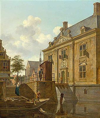 A Dutch city view on a canal.
