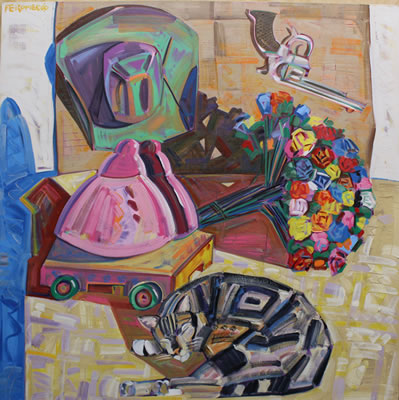 STILL LIFE WITH CAT AND FLOWERS, 2000 by Frank Romero - Auction record, sale price, and art valuation. Compare with similar artists and explore comparable artworks.