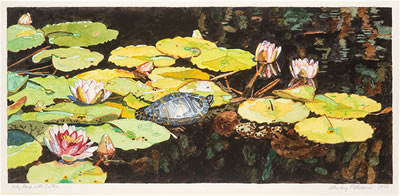 Lily Pond with Turtle by Shirley Pettibone - Auction record, sale price, and art valuation. Compare with similar artists and explore comparable artworks.