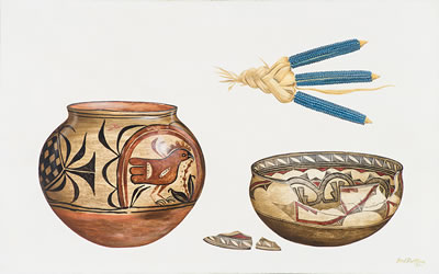 Two Pots with Blue Corn