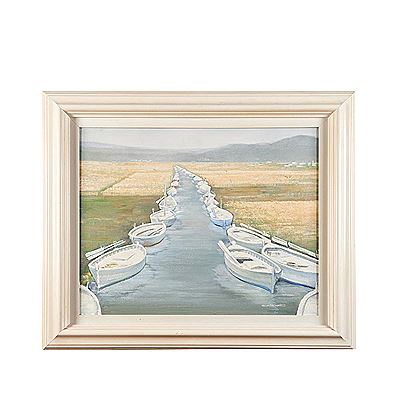 Paisaje fluvial con barcas