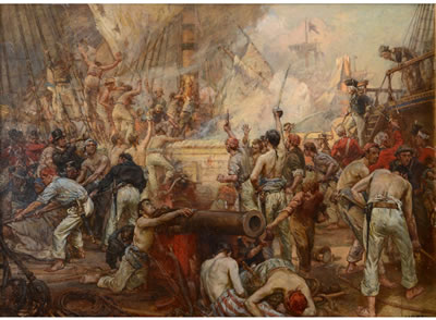 CLOSE QUARTERS AT TRAFALGAR: NELSON DESCENDING FROM THE BRIDGE