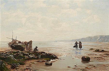Breton Coastal Scene with a Fisher and Mussel Gatherers
