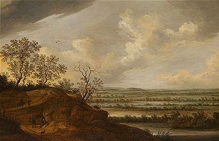 Panoramic River Landscape with Travellers and Riders