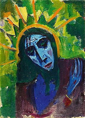 Christuskopf. Verso Damenbildnis (Studie in Blau)