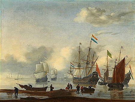 Ships on Calm Seas by a headland