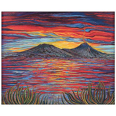 Sample artwork by Rodrigo Ramirez Pimentel (Born 1945), known for abstract painting and mixed media, bright color linear designs, non objective - View similar artists and auction records