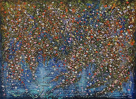 Sample artwork by Trish Hend (Born 1940), known for abstraction, dot images of wild flowers - View similar artists and auction records