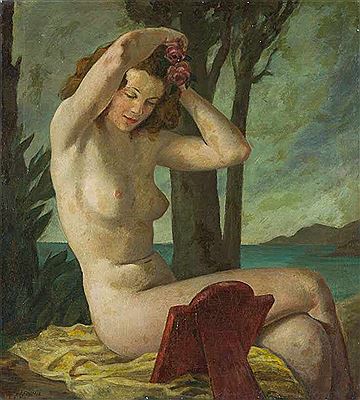 Am See. Weiblicher Akt, sich die Haare vor Tischspiegel richtend by Gisbert Palmie - Auction record, sale price, and art valuation. Compare with similar artists and explore comparable artworks.