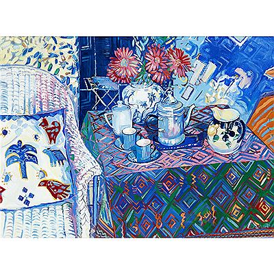 STILL LIFE WITH PATTERNED CLOTH