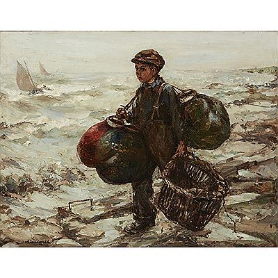 FISHERBOY CARRYING NETS by Arthur Macdonald - Auction record, sale price, and art valuation. Compare with similar artists and explore comparable artworks.