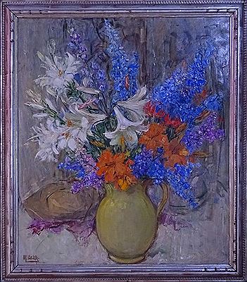 Vase fleuri aux iris-