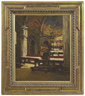 Interno di chiesa, 1929 by Achille Cattaneo - Auction record, sale price, and art valuation. Compare with similar artists and explore comparable artworks.