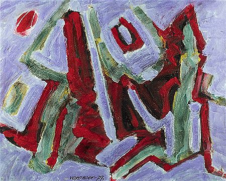 Composition abstraite, fond lavande (1978)