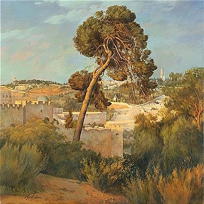 Pine tree overlooking the old city by Elena Adam - Auction record, sale price, and art valuation. Compare with similar artists and explore comparable artworks.