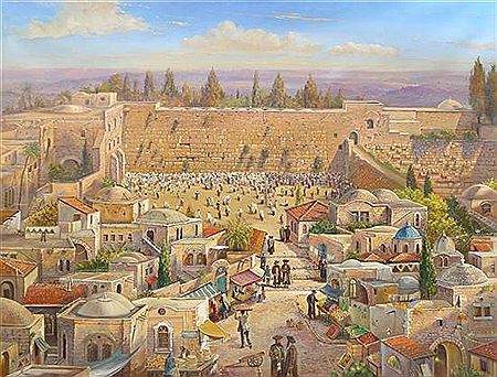 Sample artwork by Alex Levin (Born 1975), known for surreal and realistic jewish theme paintings - View similar artists and auction records