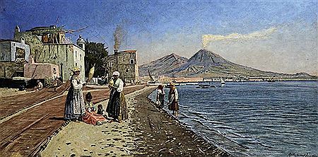 Die Bucht von Neapel mit jungen Frauen am Wasser