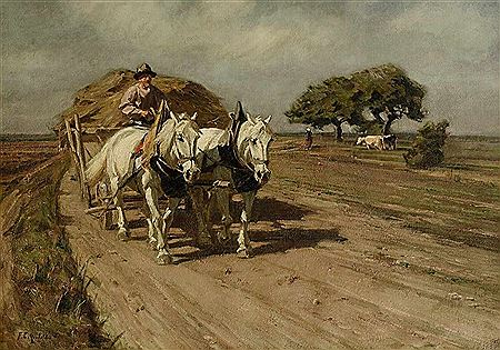 Bauer mit Heuwagen