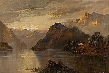 Home in a lakeside mountain landscape