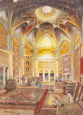 Interior of rug dealer with figures, 1987
