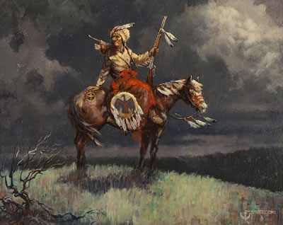 "The Night Whispers", Native American man on horseback