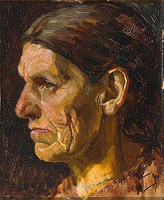Charakterkopf einer alten Frau im Profil von links