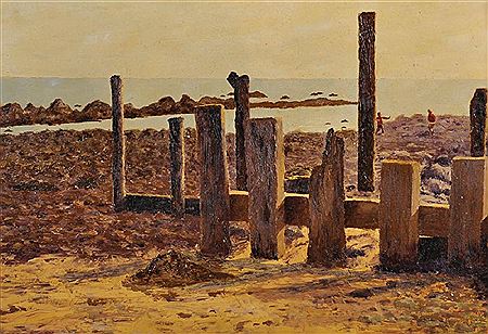 "Groynes at Steephill Cove, I.W.", a Beach Scene