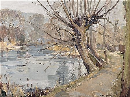 Sample artwork by Edward Wesson (1910 - 1983), known for landscape, water scene, marine and coastal view painting - View similar artists and auction records