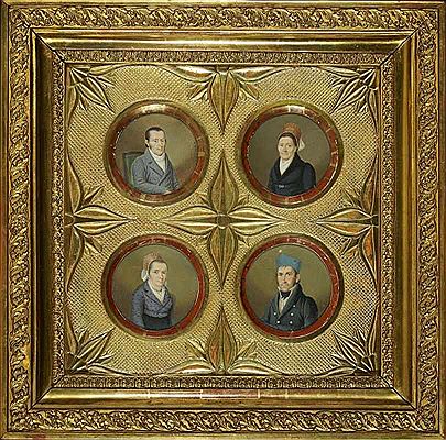 Pictures of Two Married Couples Four Miniatures in one frame.
