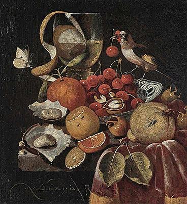 Still Life with Fruit and Goldfinch
