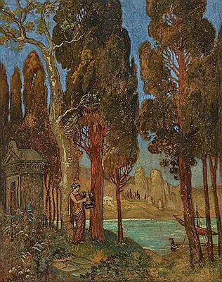 Arkadische Landschaft mit Lyraspielerin