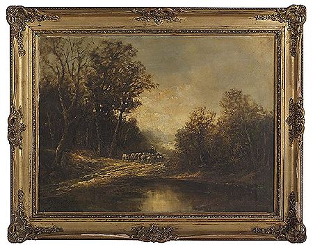 "Shepherd and His Flock on a Wooded Path"