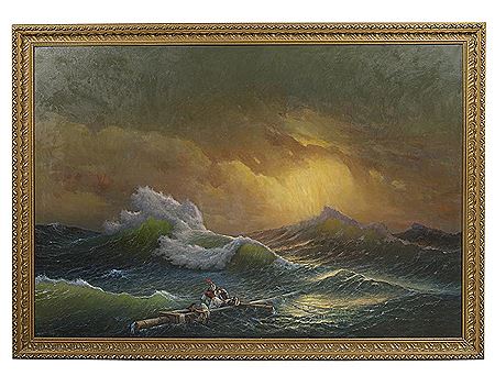 "The Ninth Wave (Homage to Aivazovsky)" by Alexander Dzigurski - Auction record, sale price, and art valuation. Compare with similar artists and explore comparable artworks.
