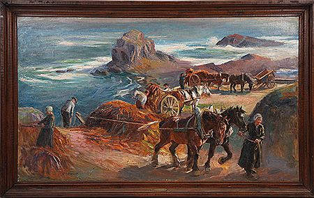 "LE RAMASSAGE DU GOEMON A LA POINTE SAINT MATHIEU" by Raymond Le Court - Auction record, sale price, and art valuation. Compare with similar artists and explore comparable artworks.