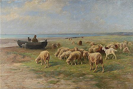 Berger et son troupeau, Prés salés du Mont-Saint-Miche