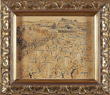 Paisagem com casas e vinhas
